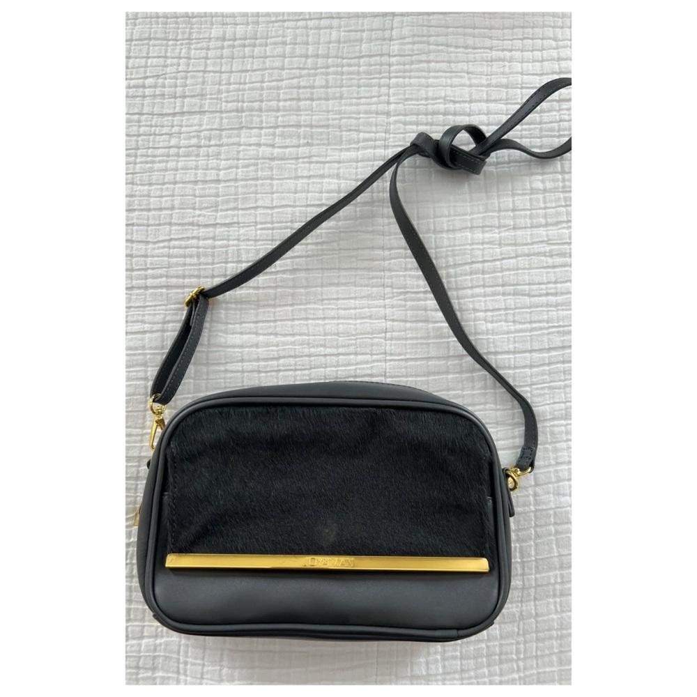 💕3/$25💕 Joy & Iman Gray Leather/Calf Hair Crossbody Bag with Gold Detail